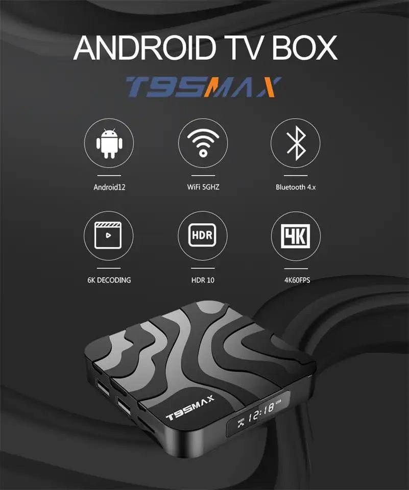 2022 Android 12 T95 Max Smart TV BOX 4Go 64Go Allwinner H618 Smart TV BOX 6K Quad Core Multimedia Player