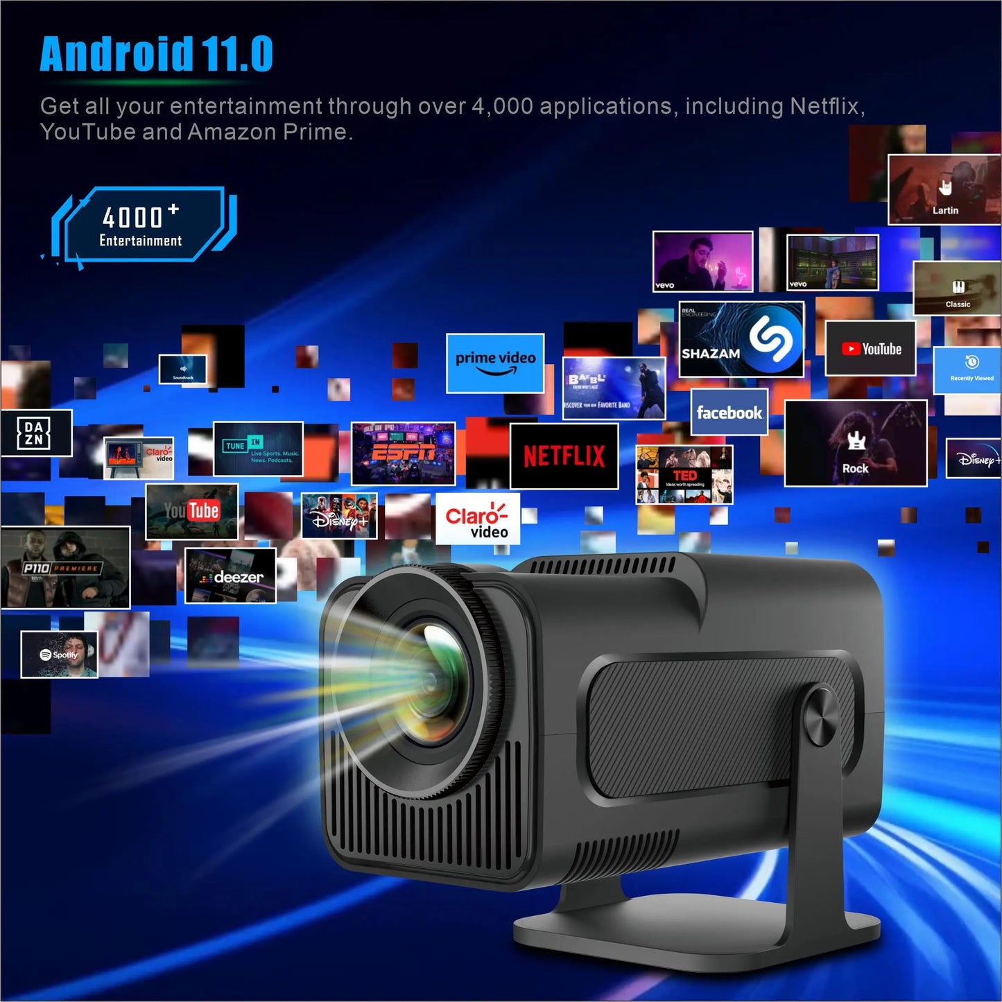 Home cinéma Projetor
 HY320 double Wifi intelligent Android 11 BT5 Mini projecteur Lcd de poche
Portable 4K