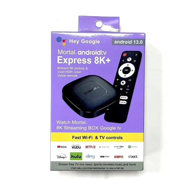 Découvrez la puissance de l'8K à portée de main : Mortal Mini Box Express ! magnifique qualité d'image 8K couleurs vives HDR télécommande vocale 2 + 8 Go TV box